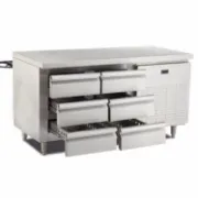 Picture of Stainless steel pizza and salad bar fridge for commercial use.