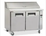 Picture of Stainless steel pizza and salad bar fridge for commercial use.