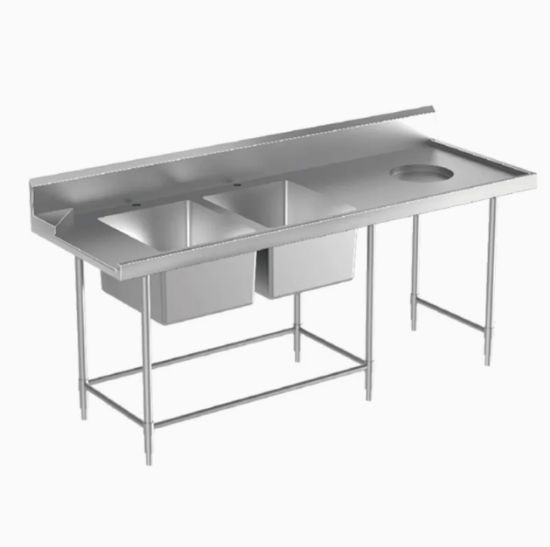 Soiled Dish Table with 2 Sinks & Dustbin Hole Without Drainer (6 Legs)