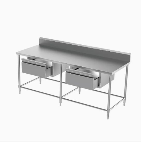 Stainless Sink Work Table with Backsplash & 2 Drawers (6 Legs)