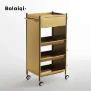 صورة عربة صالون فاخرة من الستانلس ستيل الذهبي بحاملات للأجهزة
